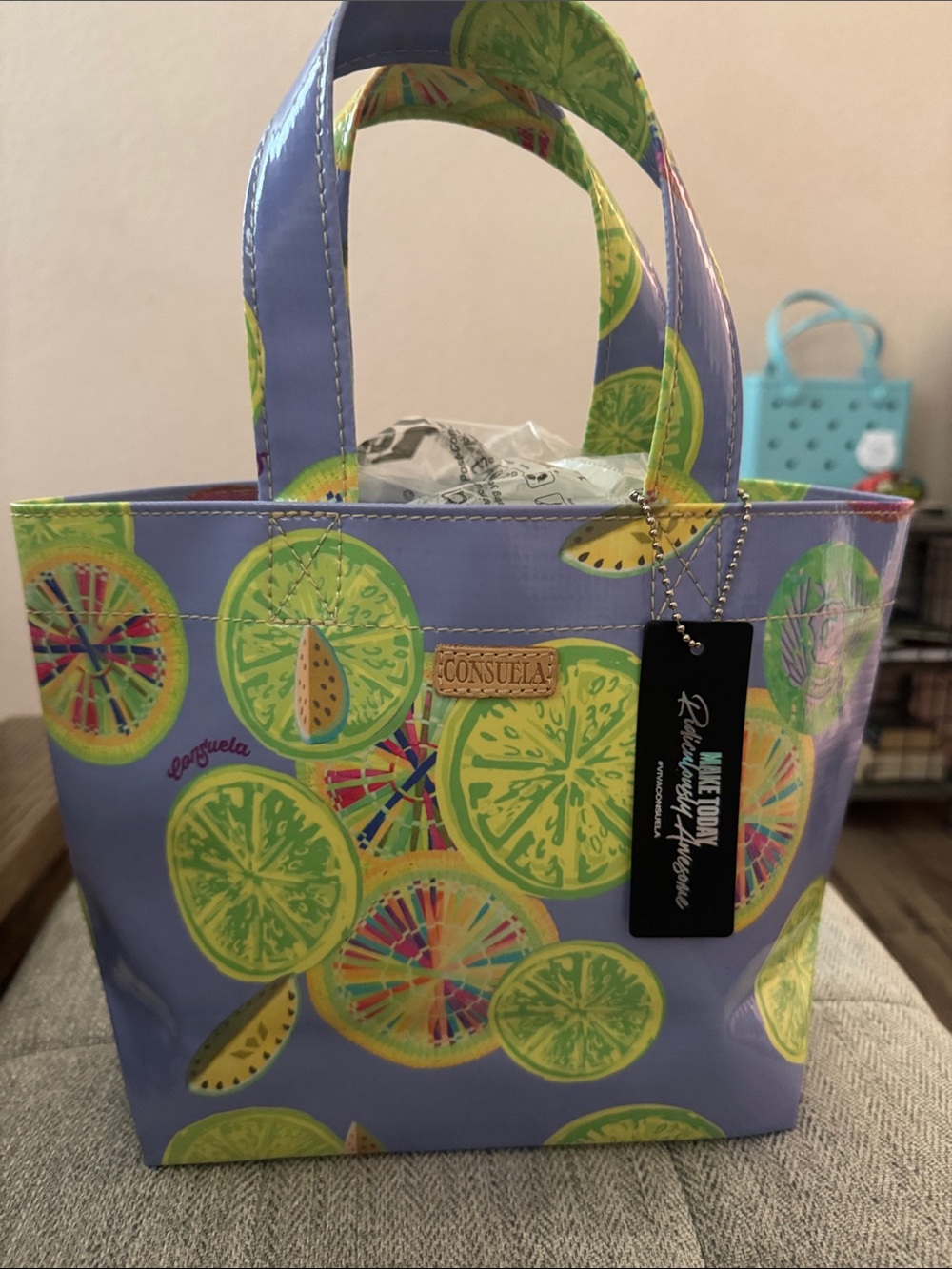 NWT, Consuela grab n go tote in lime print .